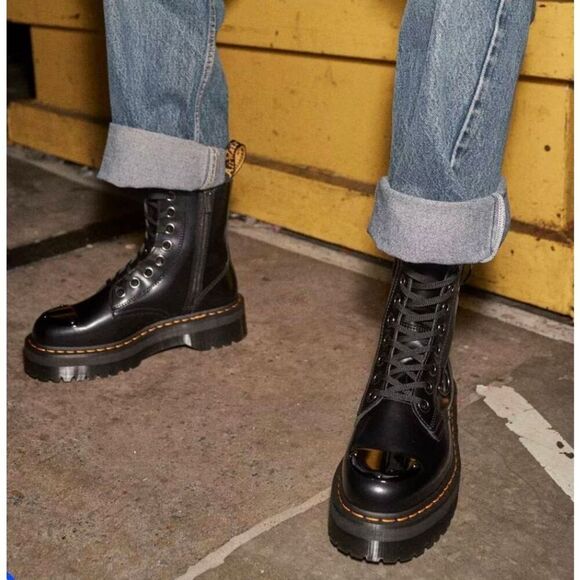 Dr Martens Jadon Alt Black Leather Platform Combat Boots Size 6 - Picture 7 of 7